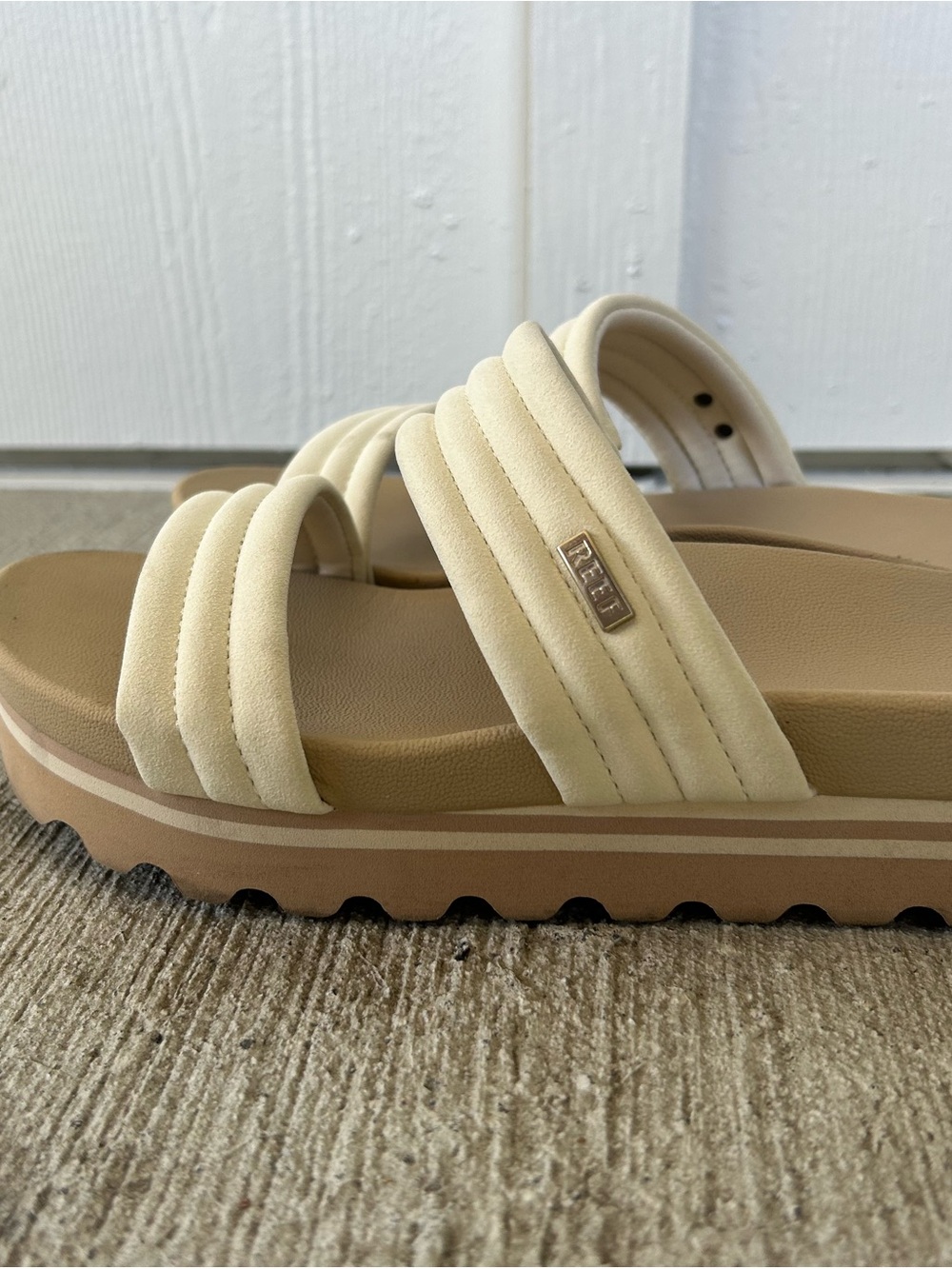 Reef Beige Triple-Strap Platform Slide Sandals
